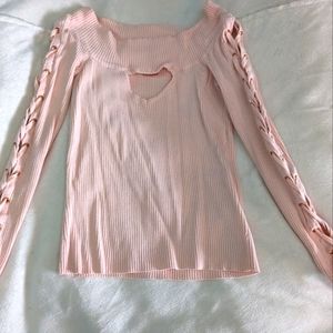 Baby Pink Lace Up Sleeve Guess Top